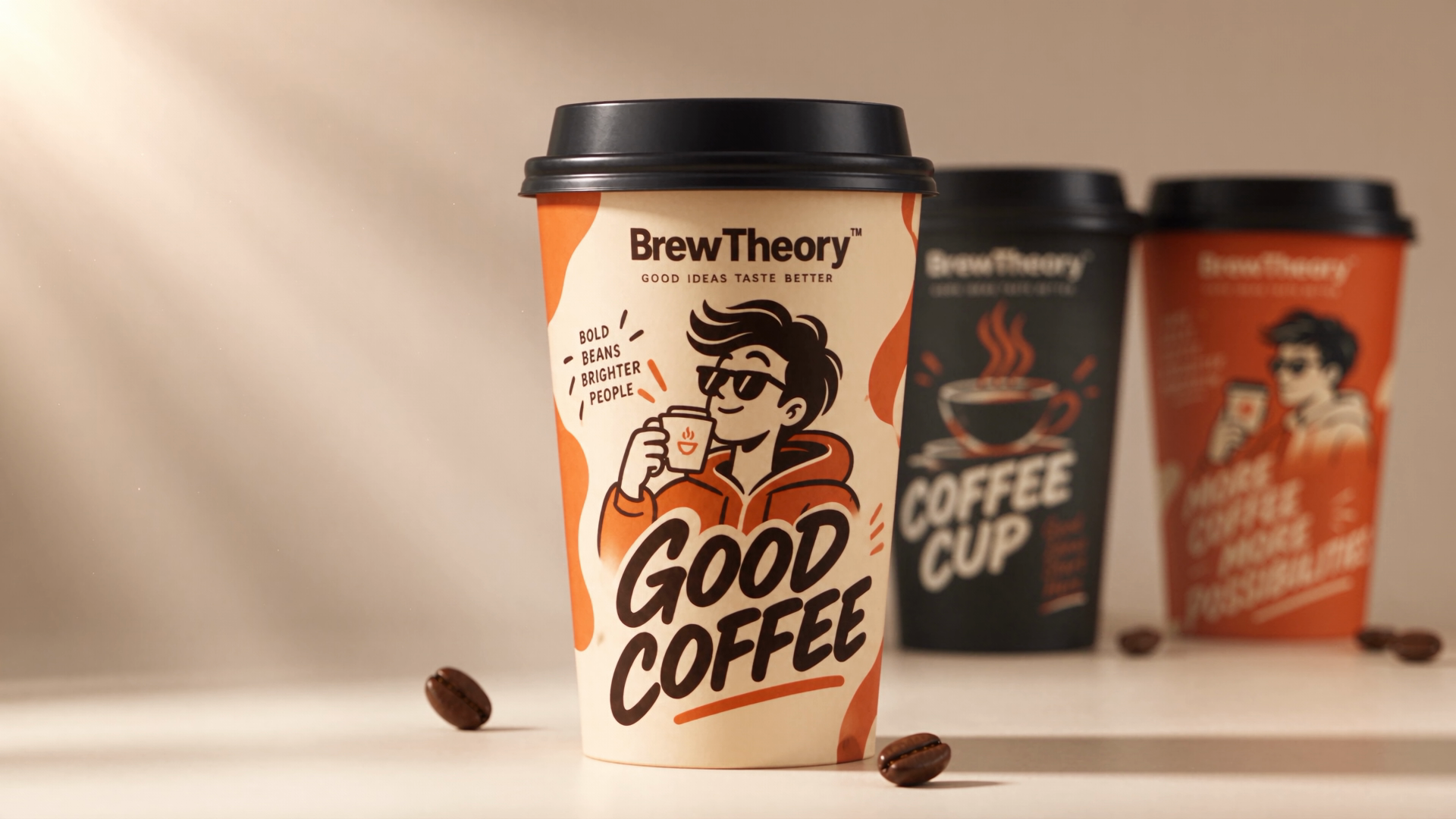 The original cream BrewTheory Good Coffee cup