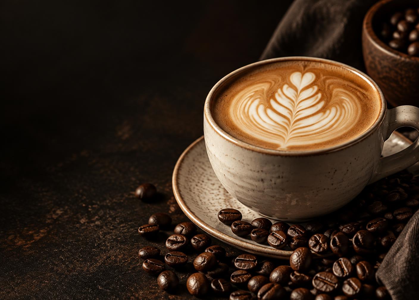Latte art in a handmade ceramic cup